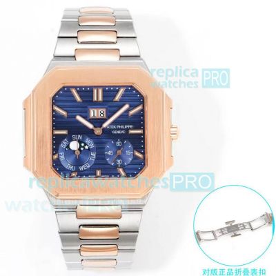 3K Factory Swiss Clone Patek Philippe Cubitus 5822P Blue Face Half Rose Gold Watch 